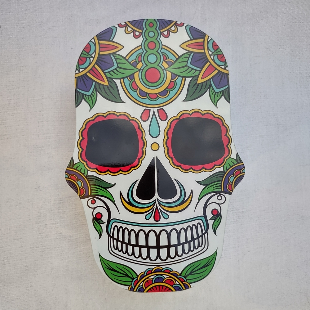 Skull Shaped Tin Sugar Skull Box Day of the Dead Utility Storage Gothic White